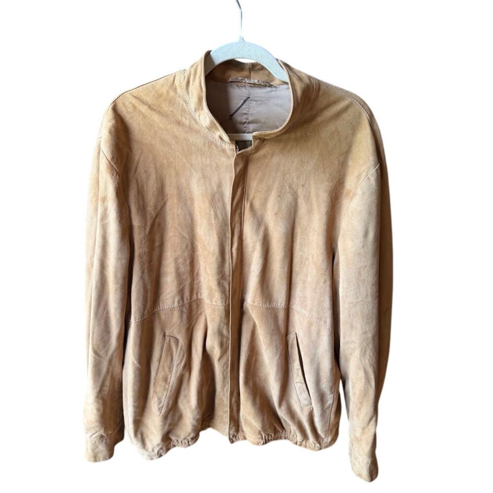 Vintage Parri's Firenze Italian Suede Leather Bomber Jacket Mens Camel Tan XL‎